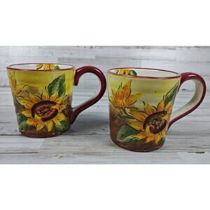 Set Of 2 Desert Sunflower Mugs By MAXCERA CORP Multicolored Hand Painted
